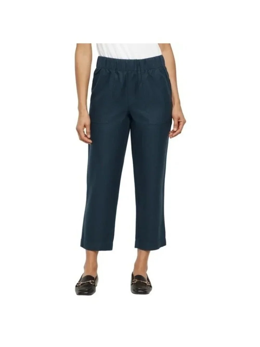 NWT Banana Republic Women's XS Tapered Crop Pants Navy Lyocell Linen Cotton